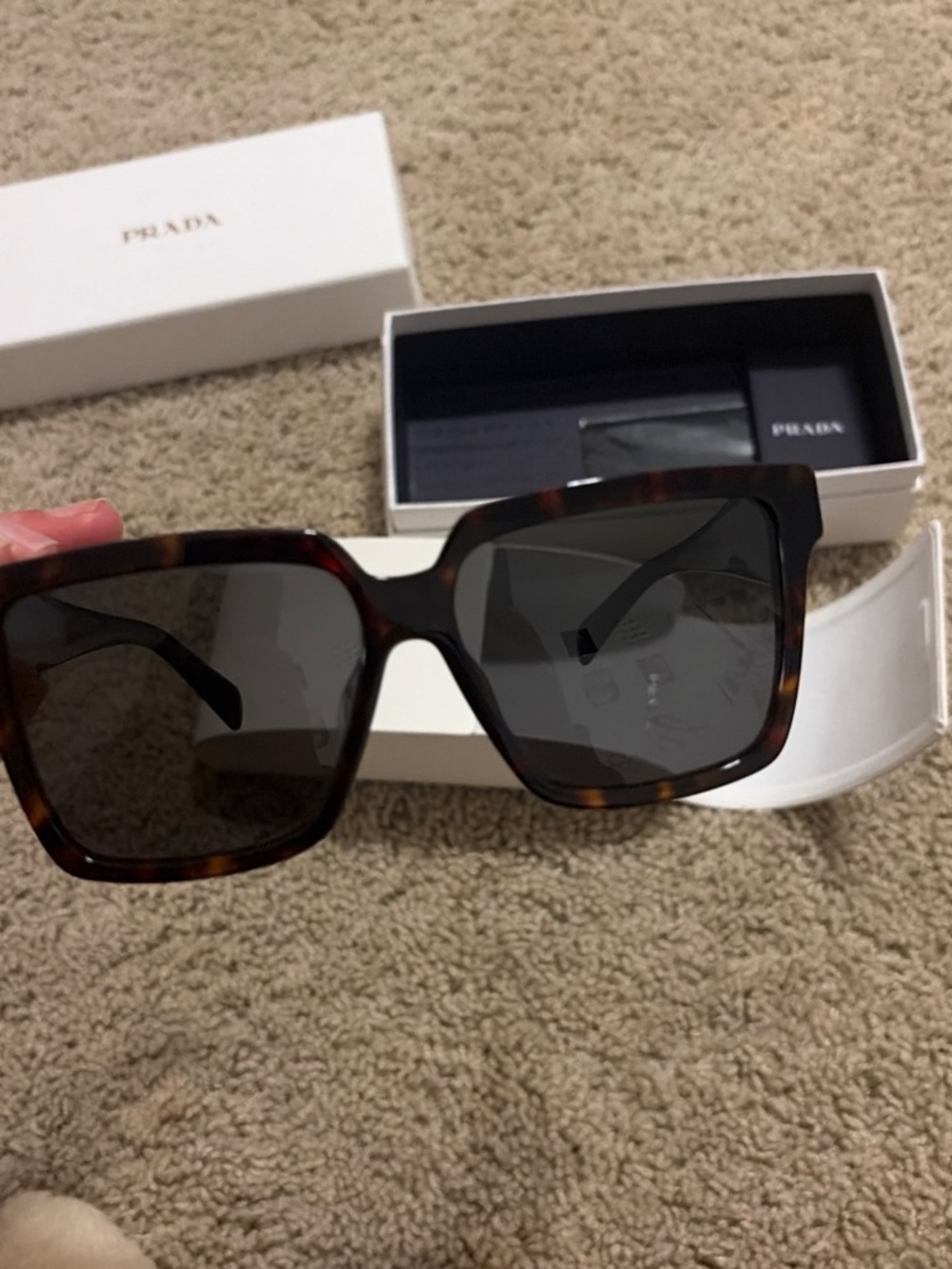 Prada Tortoiseshell Square Sunglasses with Dark Gray Lenses